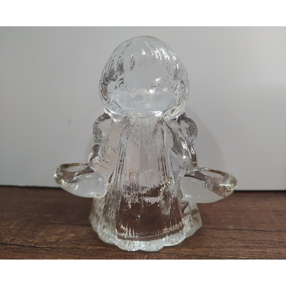 Vtg Clear Glass Christmas Angel Double Candle Holder MCM Holiday Decor A4